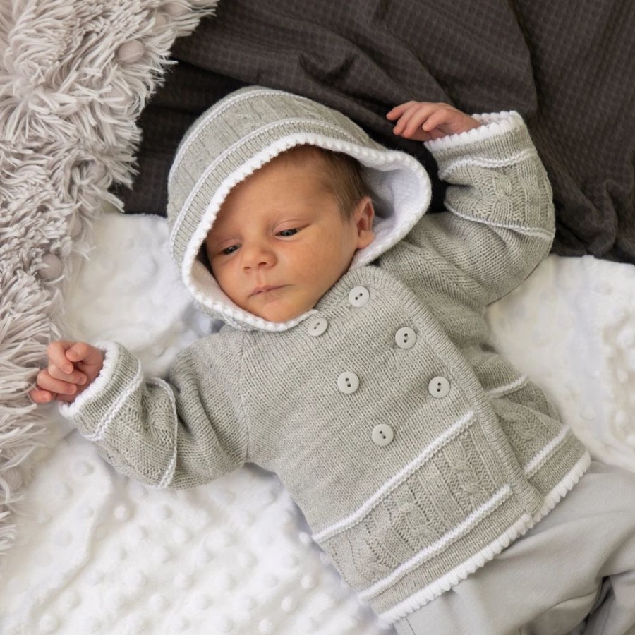 Clothing Dandelion Jackets, Coats & Pramsuits | Grey & White Knitted Jacket