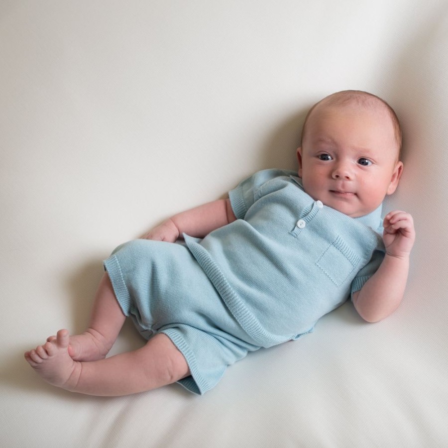 Clothing Millie & Ralph Knitwear | Baby Blue Knitted Polo Shorts Set