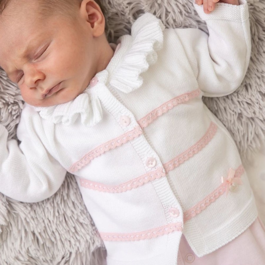 Clothing Dandelion Cardigans | White Ruffle Collar & Bow Cardigan