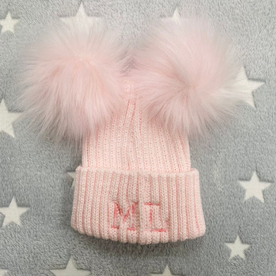 Personalised Millie & Ralph | Personalised Initial Pink Double Pom Hat