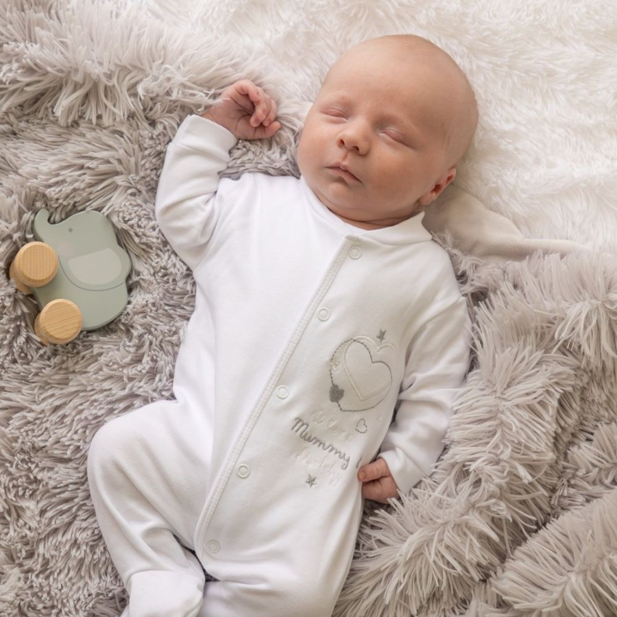 Clothing Millie & Ralph Sleepsuits | White Cotton Sleepsuit | I Love My Mummy & Daddy | Millie & Ralph