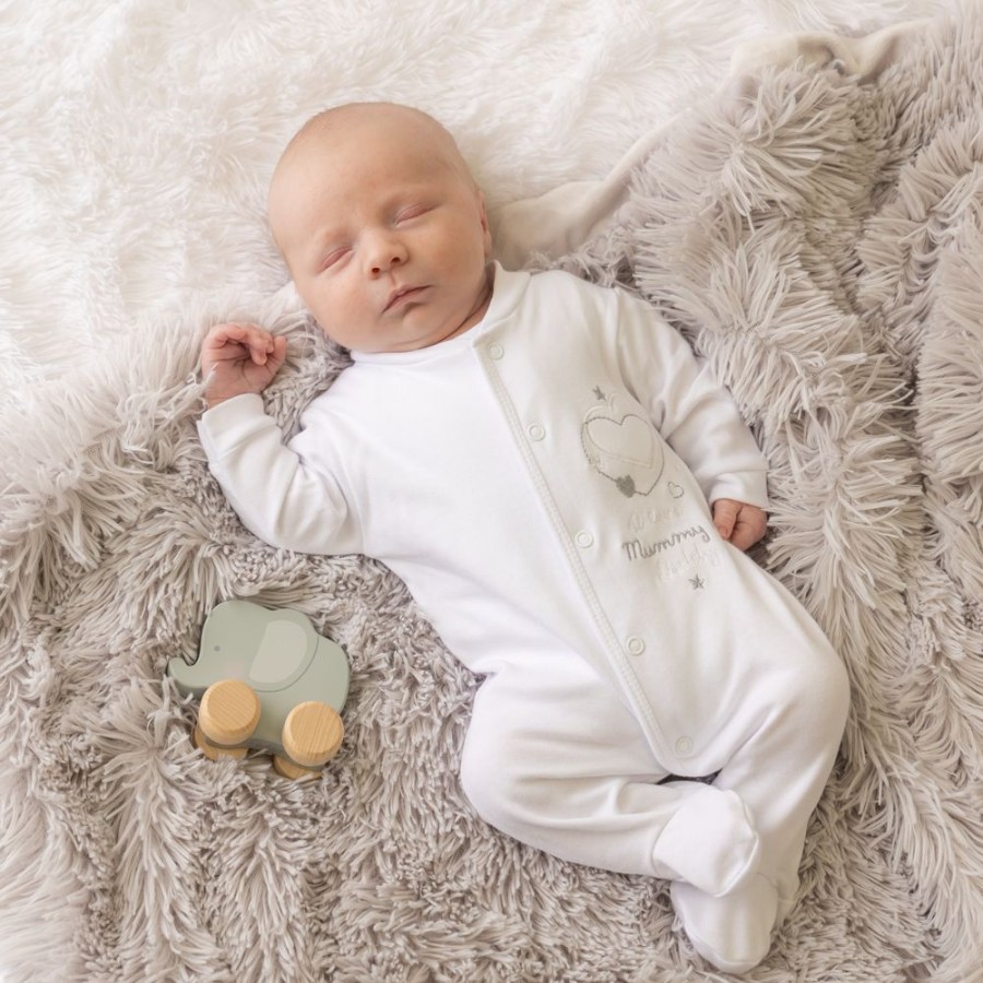 Clothing Millie & Ralph Sleepsuits | White Cotton Sleepsuit | I Love My Mummy & Daddy | Millie & Ralph