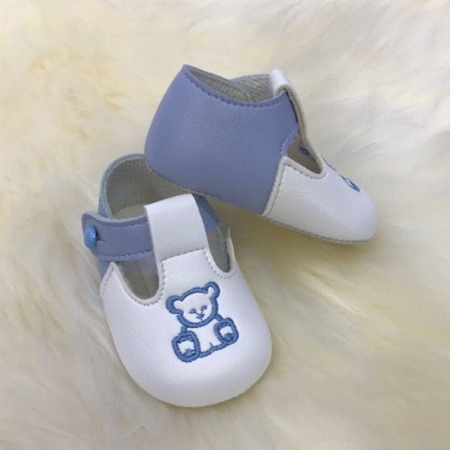 Clothing Millie & Ralph Shoes & Booties | Soft Sole Sky Shoes With Blue Embroidered Teddy