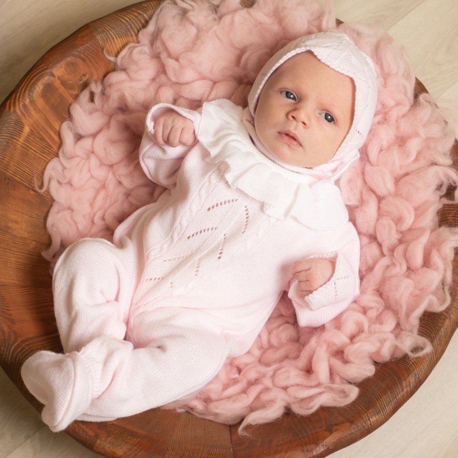 Clothing Dandelion Hats | Pink Knitted Frill Collar Onesie & Hat