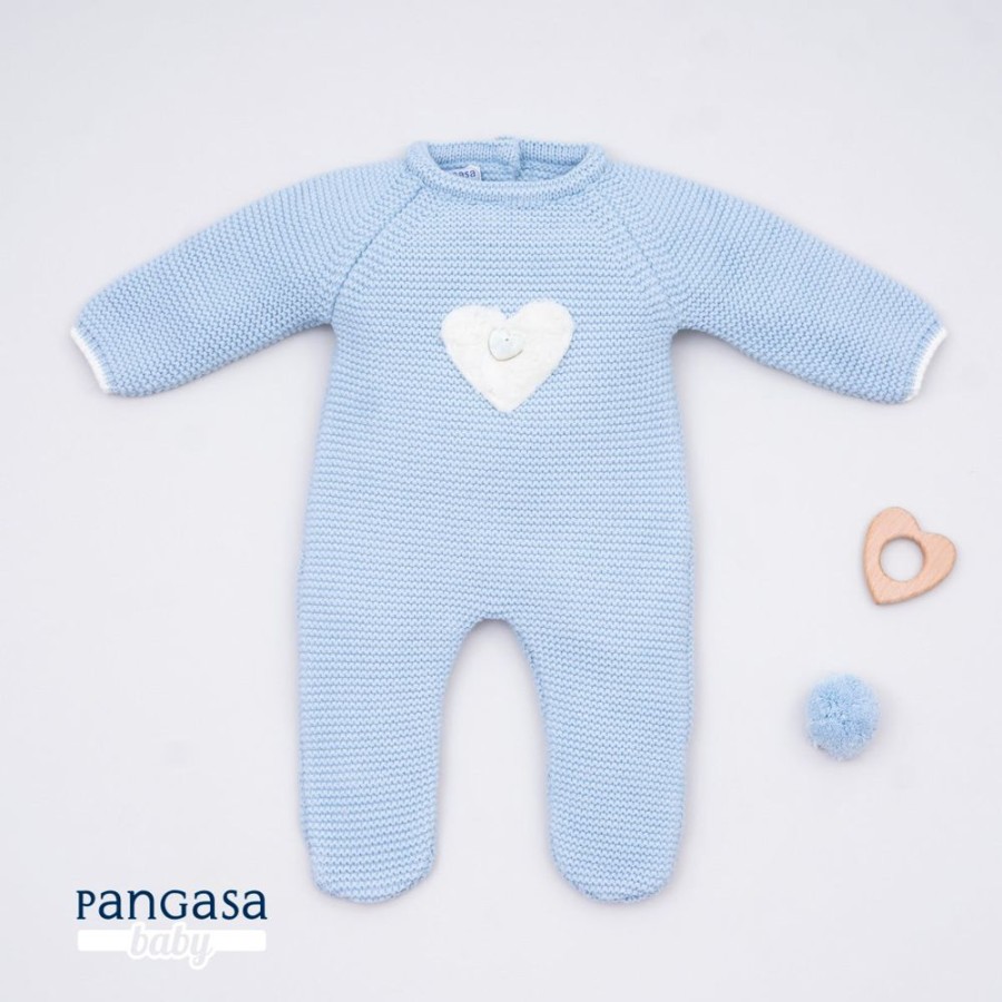 Clothing Pangasa Knitwear | Pangasa Powder Blue Knitted Sweetheart Babygrow