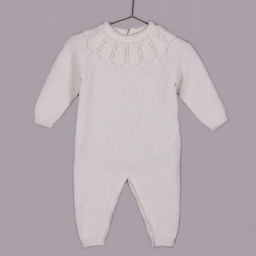 Clothing Millie & Ralph Knitwear | Girls Ivory Knitted Cutout Collar All In One