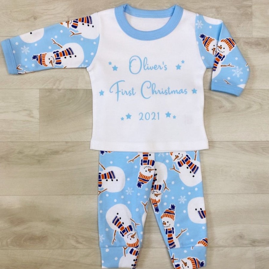 Personalised Millie & Ralph | Personalised Blue Snowman 'First Christmas' Pj'S Lounge Set