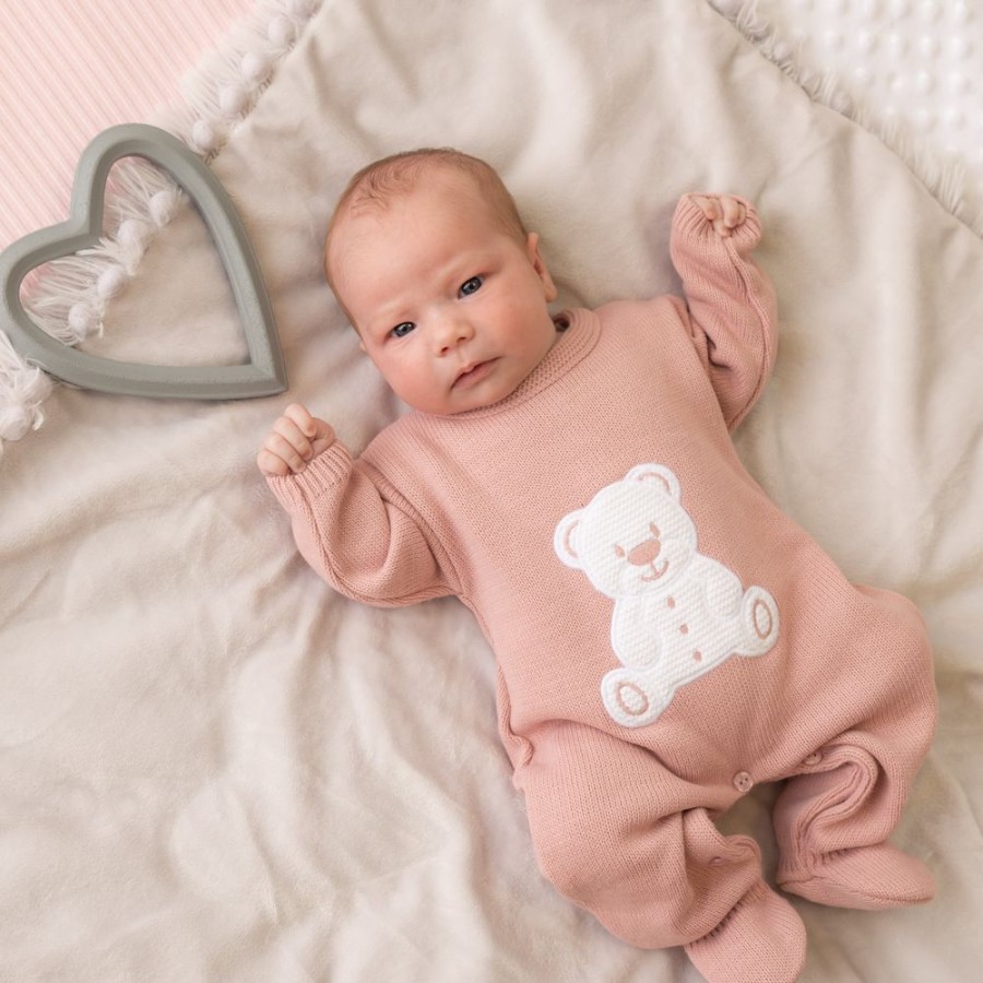 Clothing Dandelion Outfits | Dusky Pink Teddy Knitted Onesie