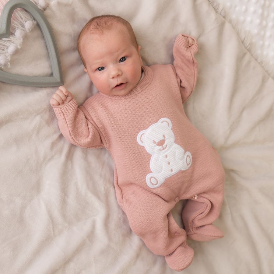 Clothing Dandelion Outfits | Dusky Pink Teddy Knitted Onesie