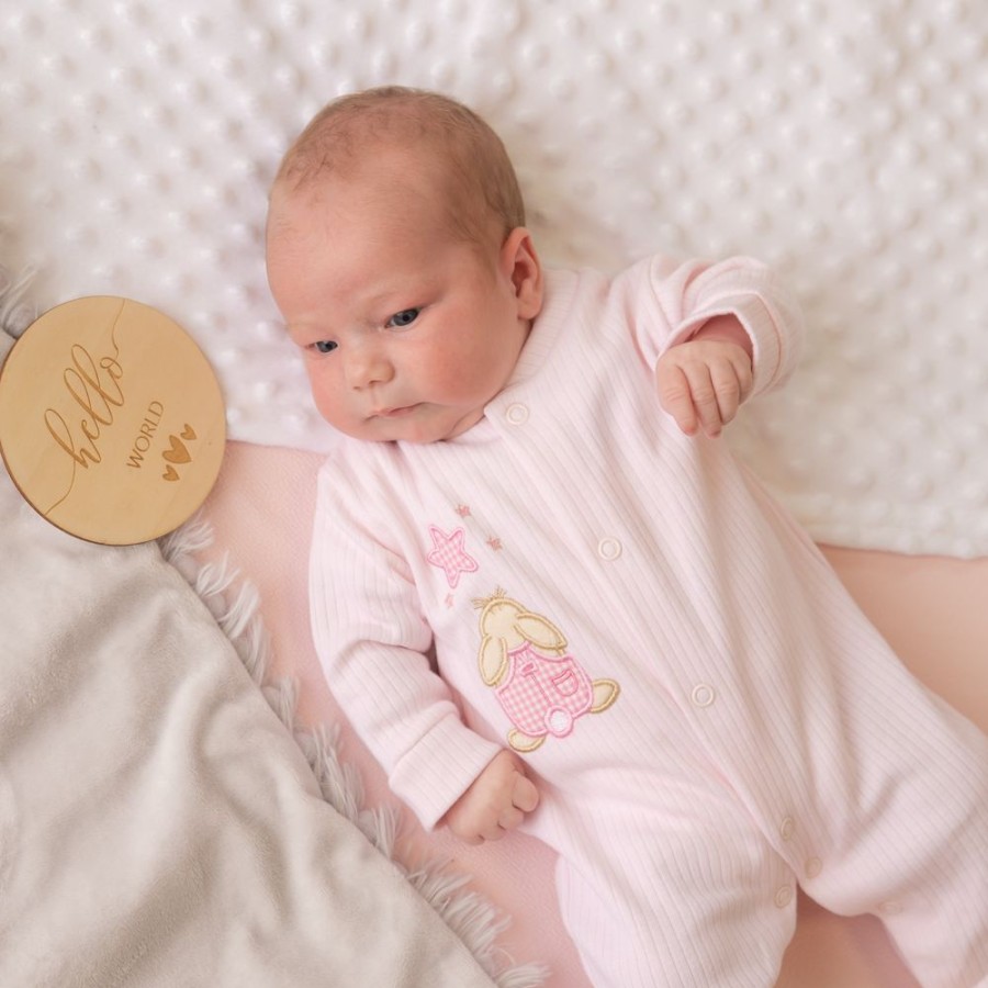 Clothing Dandelion Sleepsuits | Pink Rabbit & Star Ribbed Sleepsuit