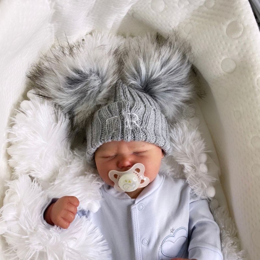 Personalised Millie & Ralph | Personalised Initial Grey Double Pom Hat