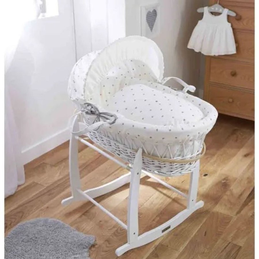 Nursery & Home Clair De Lune Moses Baskets & Bedside Cribs | Clair De Lune Lullaby Hearts White Wicker Moses Basket - White Basket